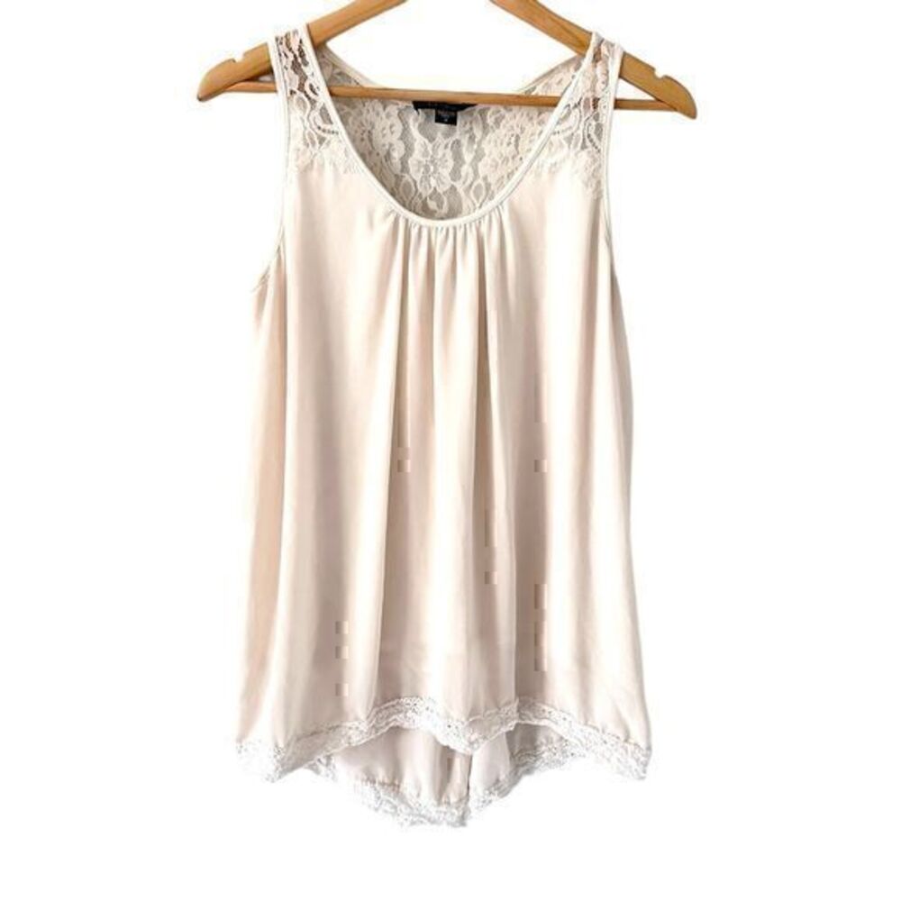 Karen Kane Off White Cream Scoop Neck Silky Lace Trim Tank Top Size S